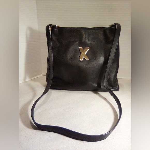 Paloma Picasso Black Leather Handbag Purse - Picture 1 of 9